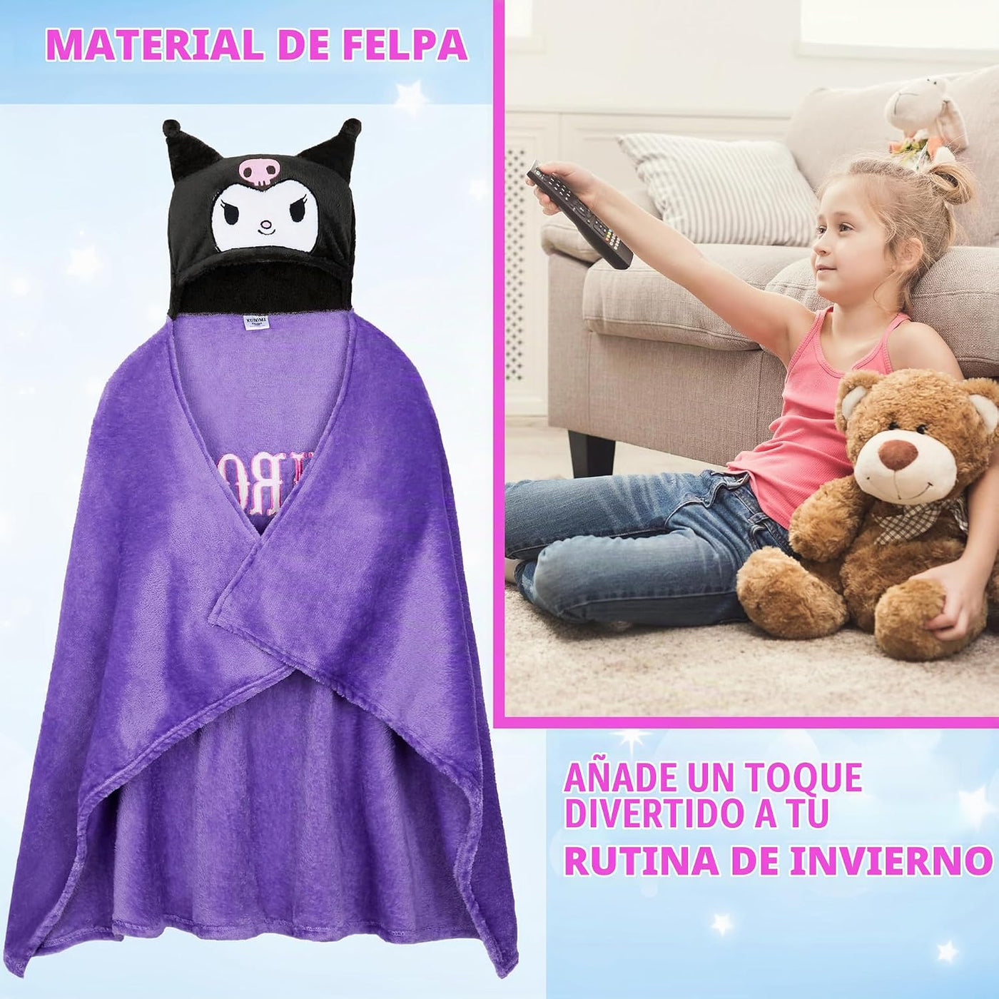 Hello Kitty Sanrio - Manta con capucha para niñas, Kuromi Cinnamoro...