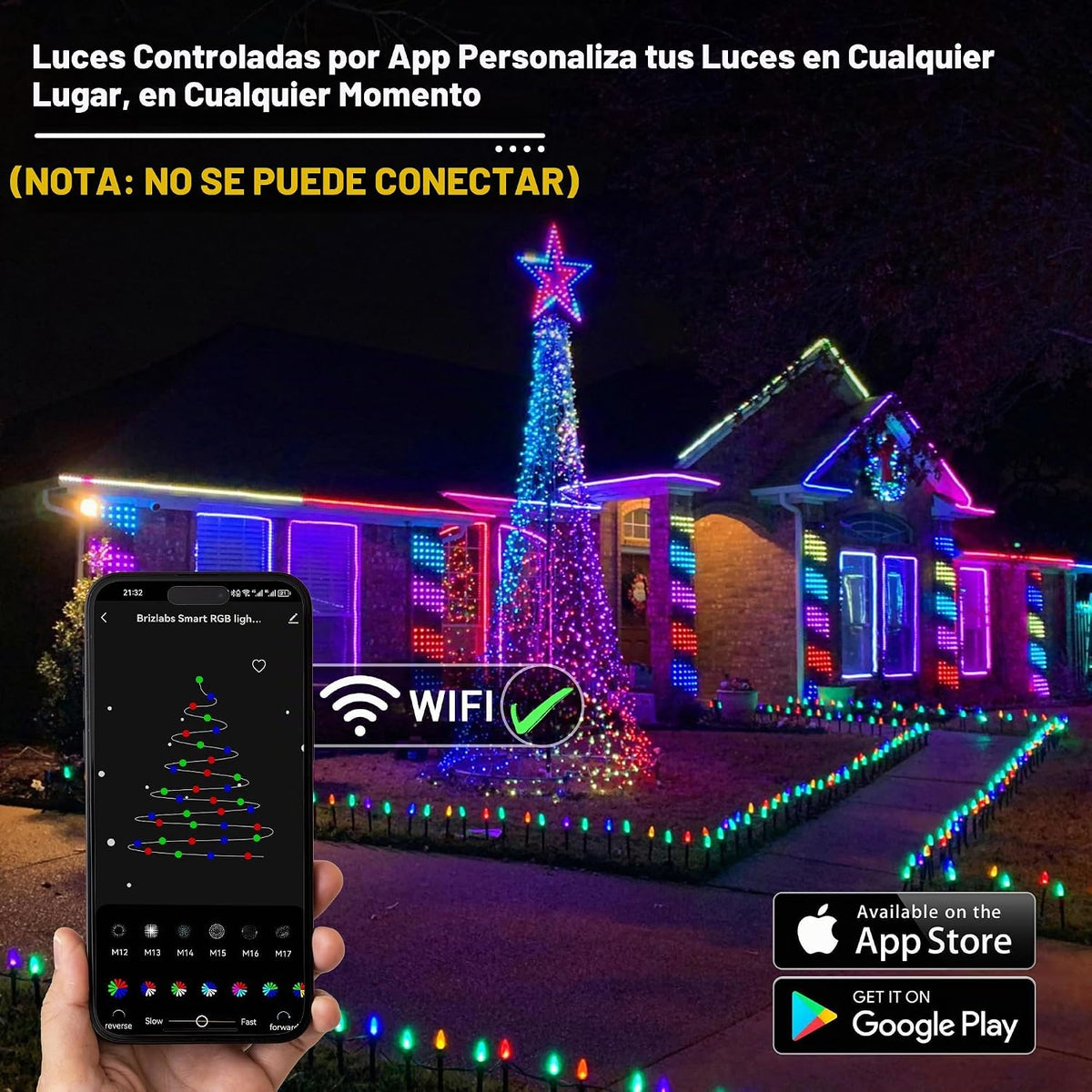 Brizled Luces de Navidad inteligentes que cambian de color, cadena...
