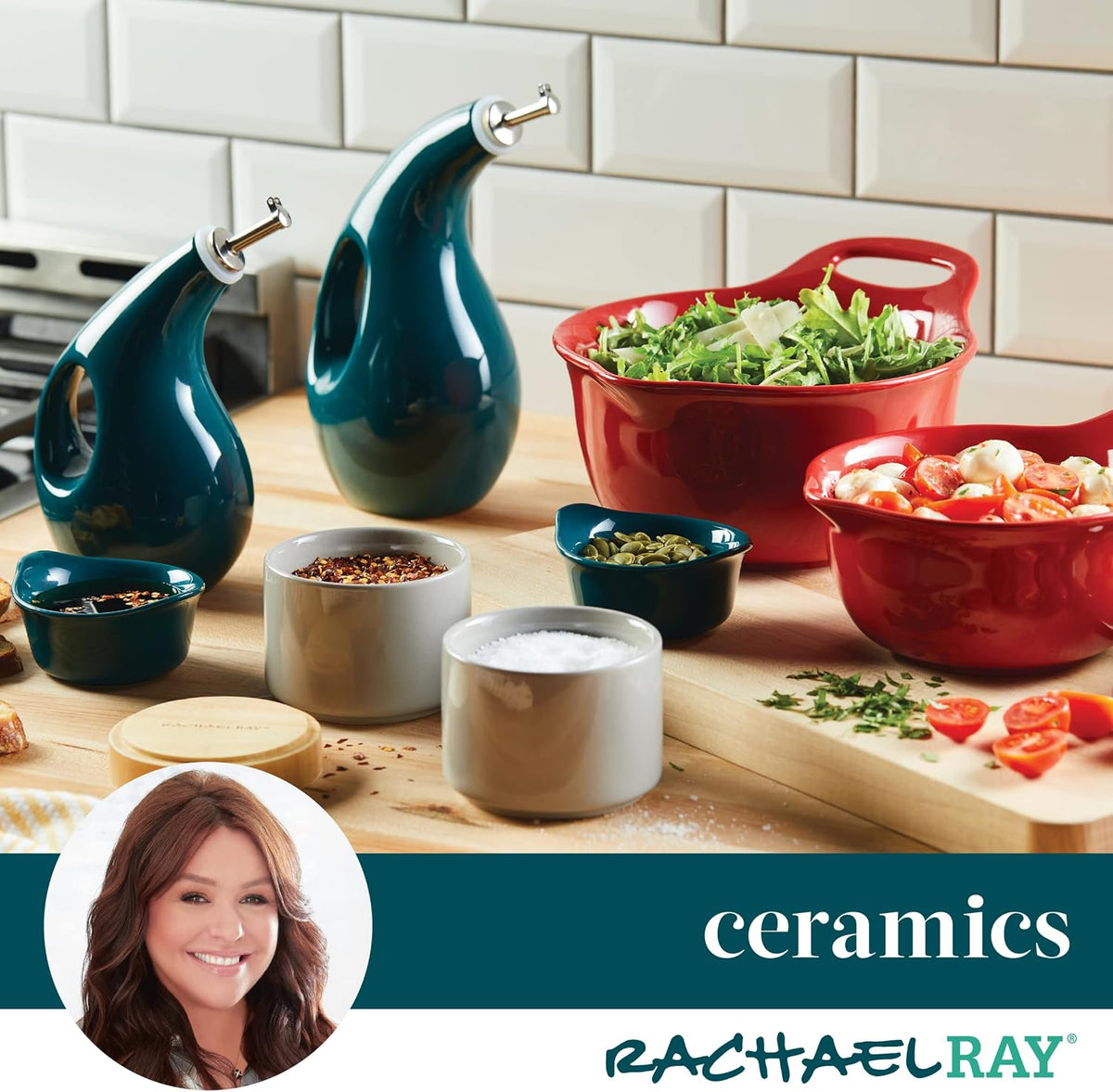 Rachael Ray Ceramics - Juego de cuencos para mezclar con boquilla d...