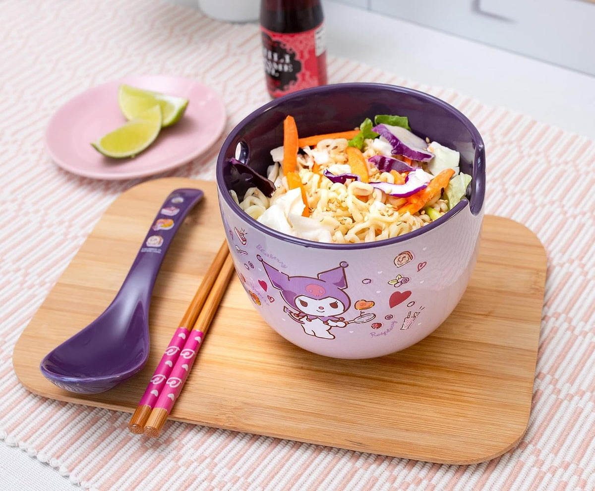 Sanrio Kuromi - Juego de vajilla de cerámica para ramen, incluye cu...