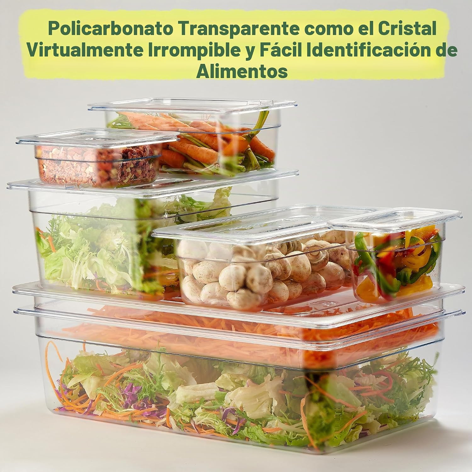 CURTA Paquete de 6 Recipientes para Alimentos de Policarbonato NSF...
