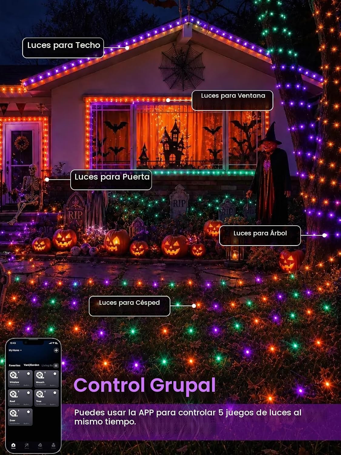 600 LED Smart RGB Color Cambio de Luces de Cadena APP y Control Rem...