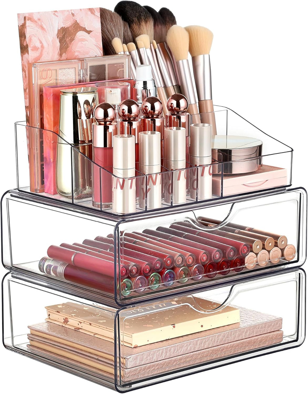 Vtopmart Organizador de maquillaje transparente de 3 niveles con 2...