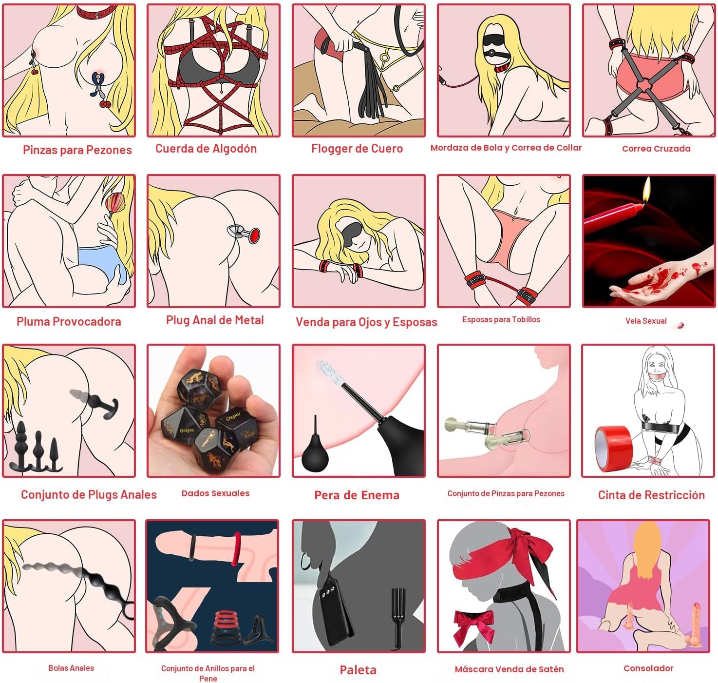 Juguetes sexuales, restricciones BDSM, consolador, kit de 36 piezas...