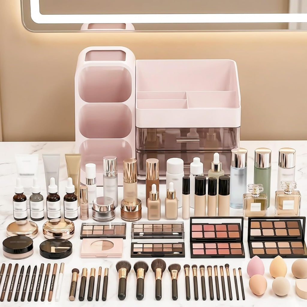 Organizador de maquillaje de gran capacidad con soporte para brocha...