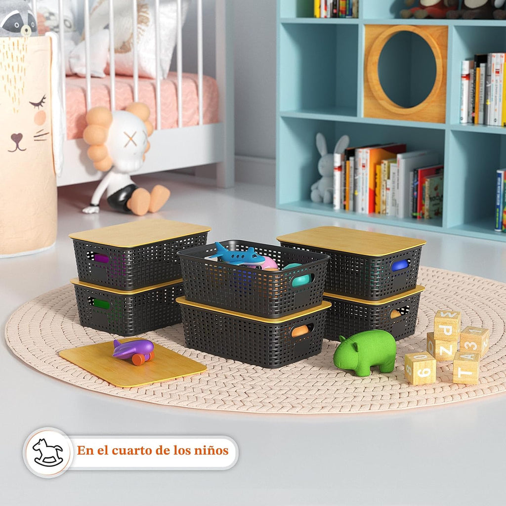 Ohmlove - Paquete de 6 cestas de almacenamiento de plástico con tap...