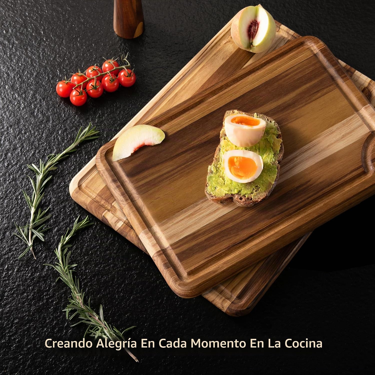 Paquete de 2 tablas de cortar de teca para cocina, tabla de cortar...
