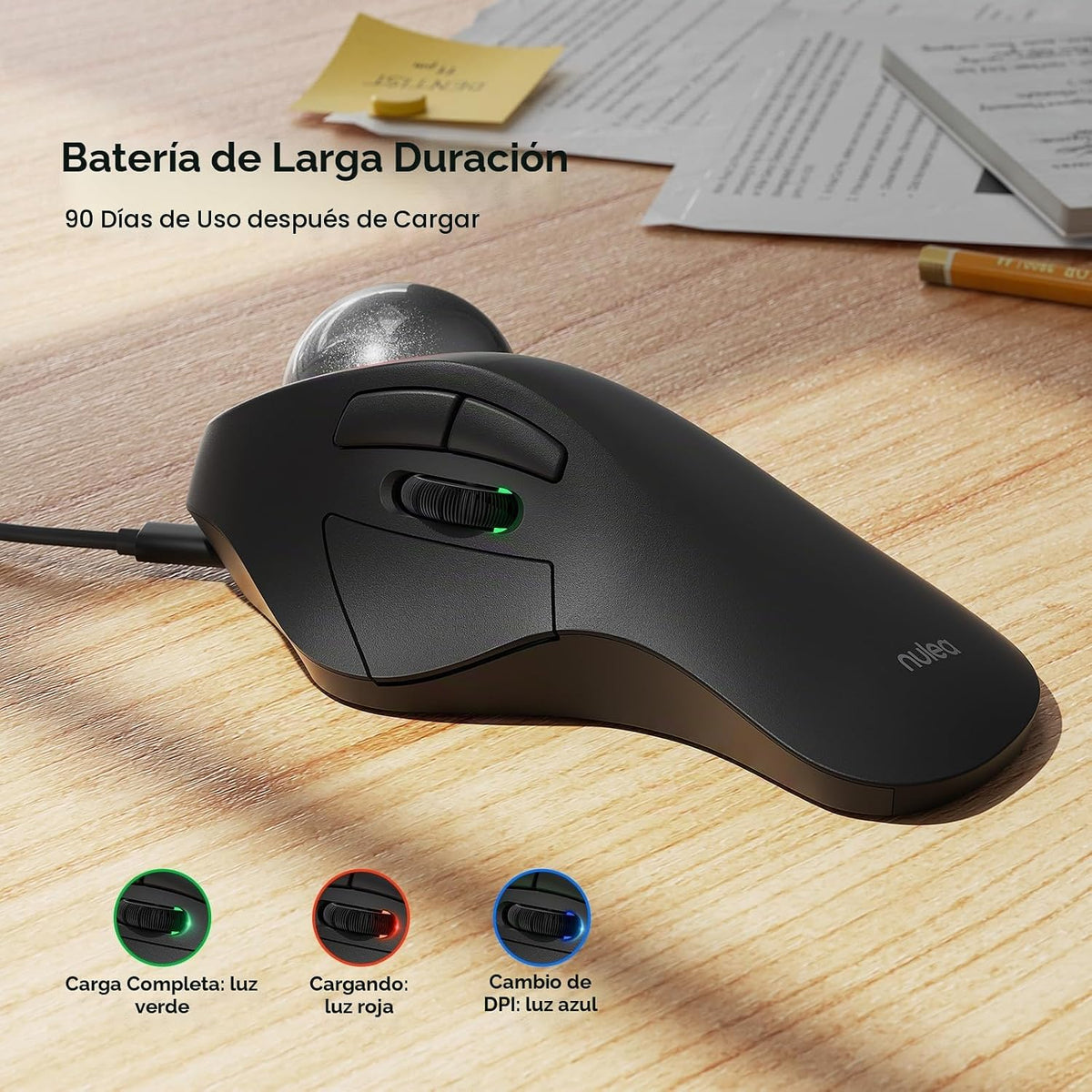 Nulea Mouse Trackball Inalámbrico Ergonómico, Recargable, Mouse Rol...