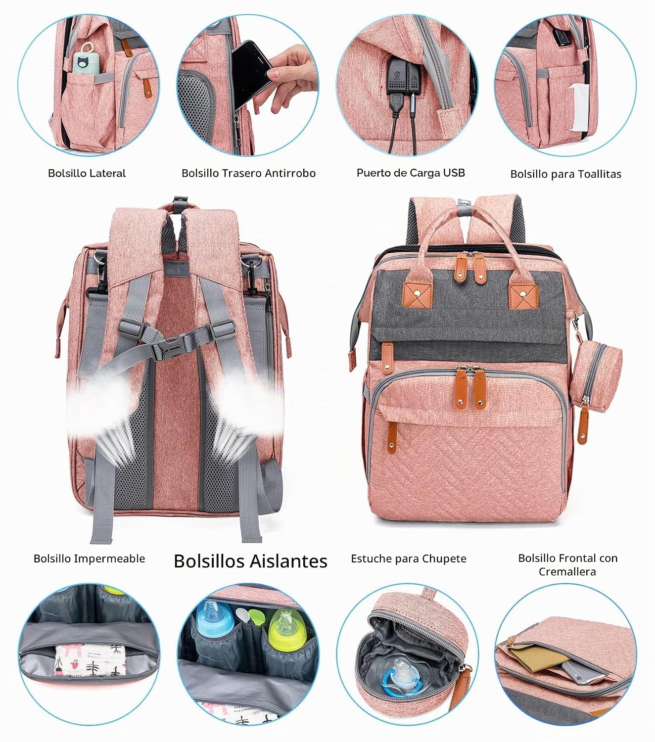 KABAQOO Mochila para pañales con estación de cambio desmontable, bo...