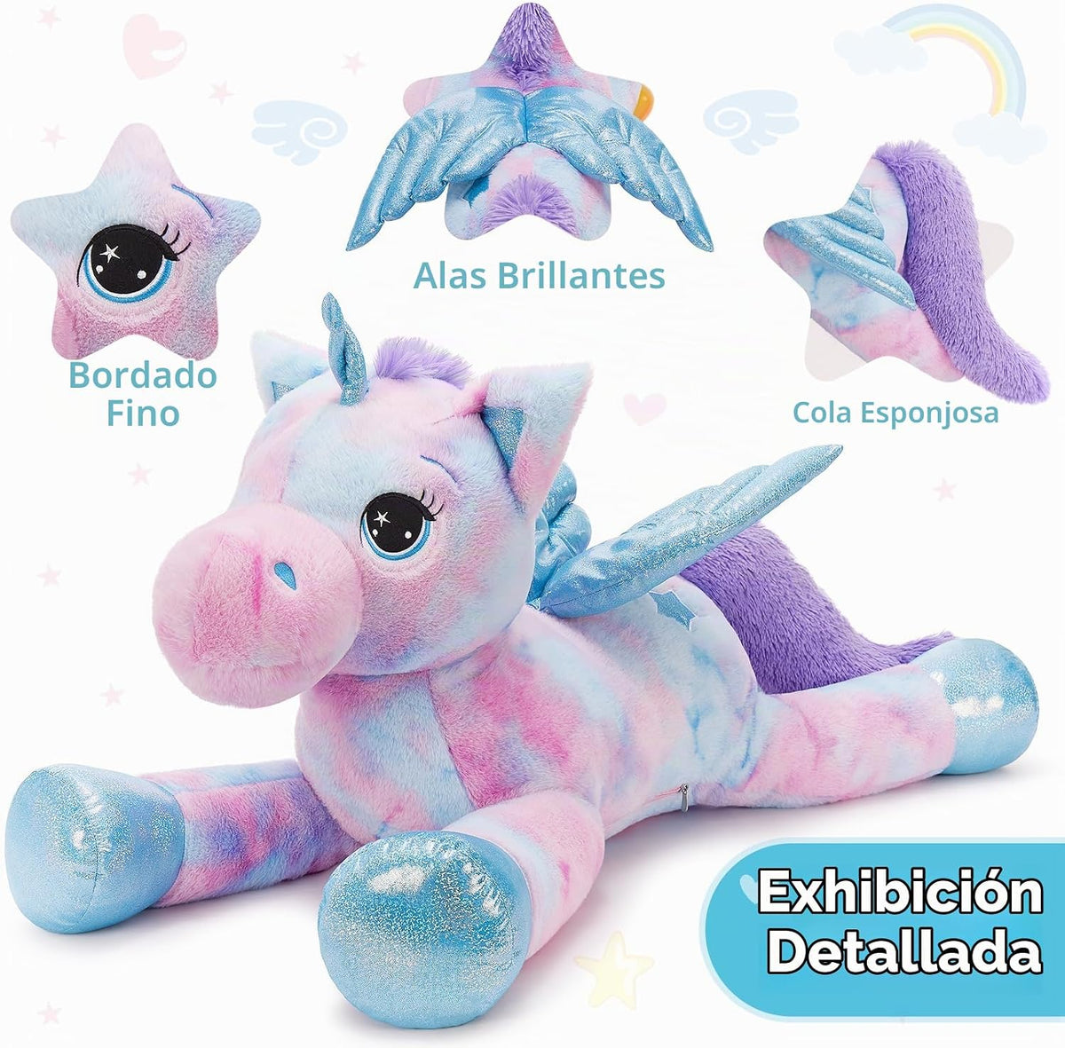 Tezituor Peluche de Unicornio Morado Arcoíris de 43 Pulgadas con Al...