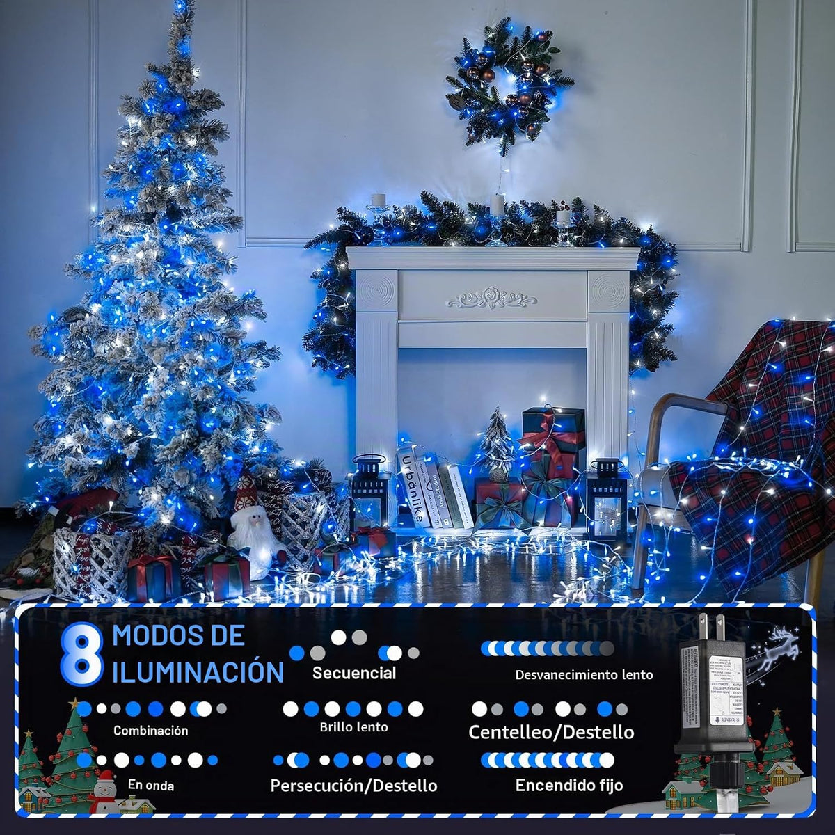 JMEXSUSS - Luces de cadena azules y blancas para interiores y exter...
