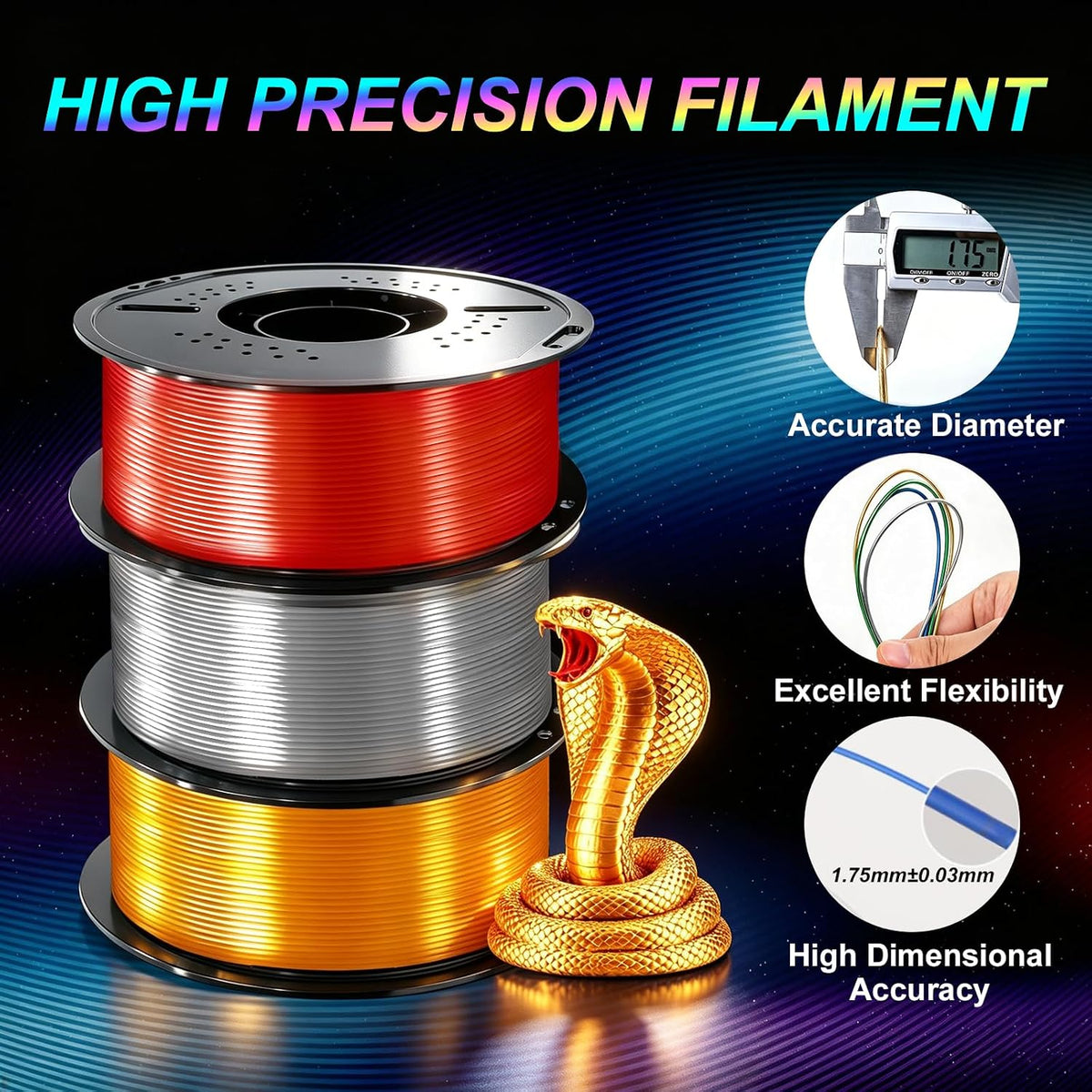 Colourbing Filamento de impresora 3D PLA+ de seda preseca de 0.069...