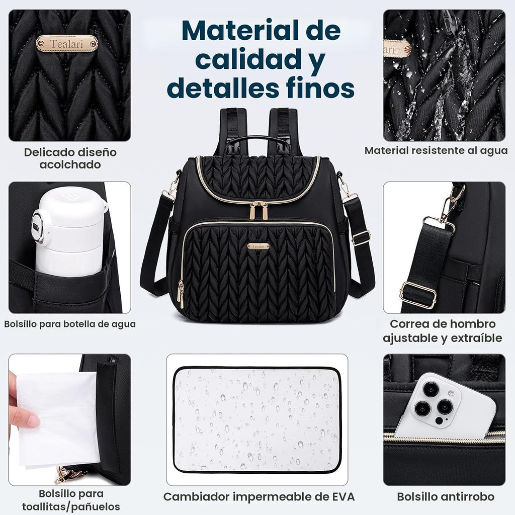 Tealari Mochila de pañales convertible 4 en 1, bolsa de pañales imp...