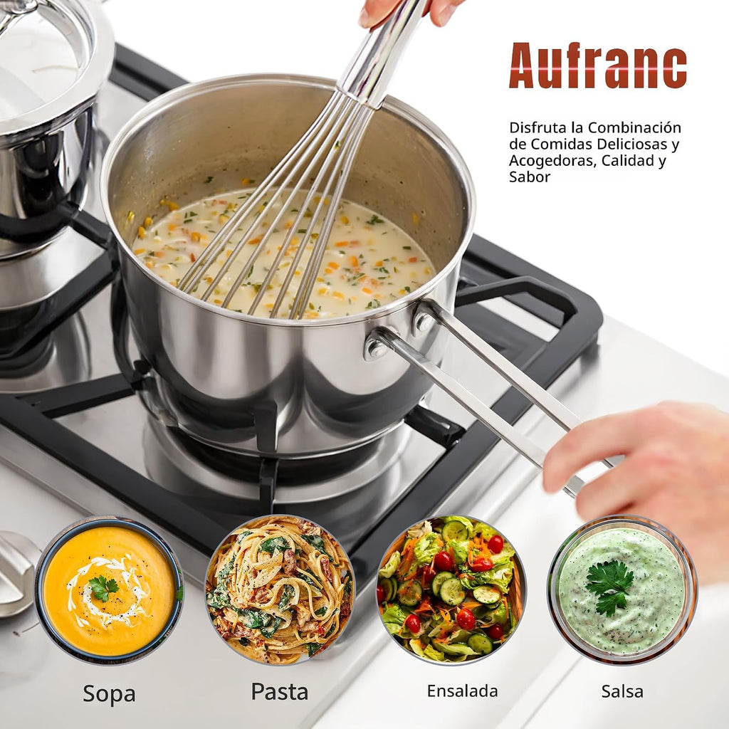 Aufranc Juego de ollas y sartenes de acero inoxidable, 6 piezas ant...