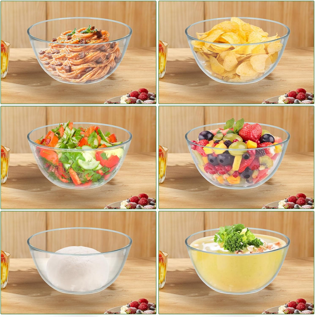 ShineMe Ensaladera de vidrio, cuenco mezclador de 4.7 Qt con tapa y...