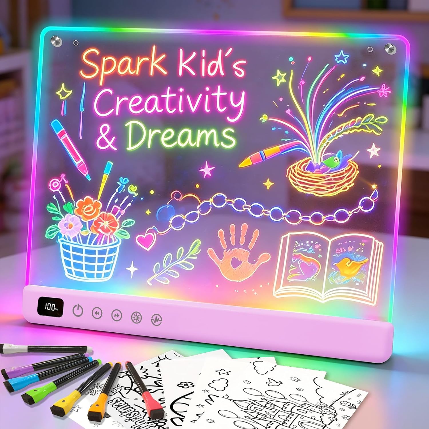 Lumiboard Tablero de dibujo LED con 13 efectos de luz, tablero de n...