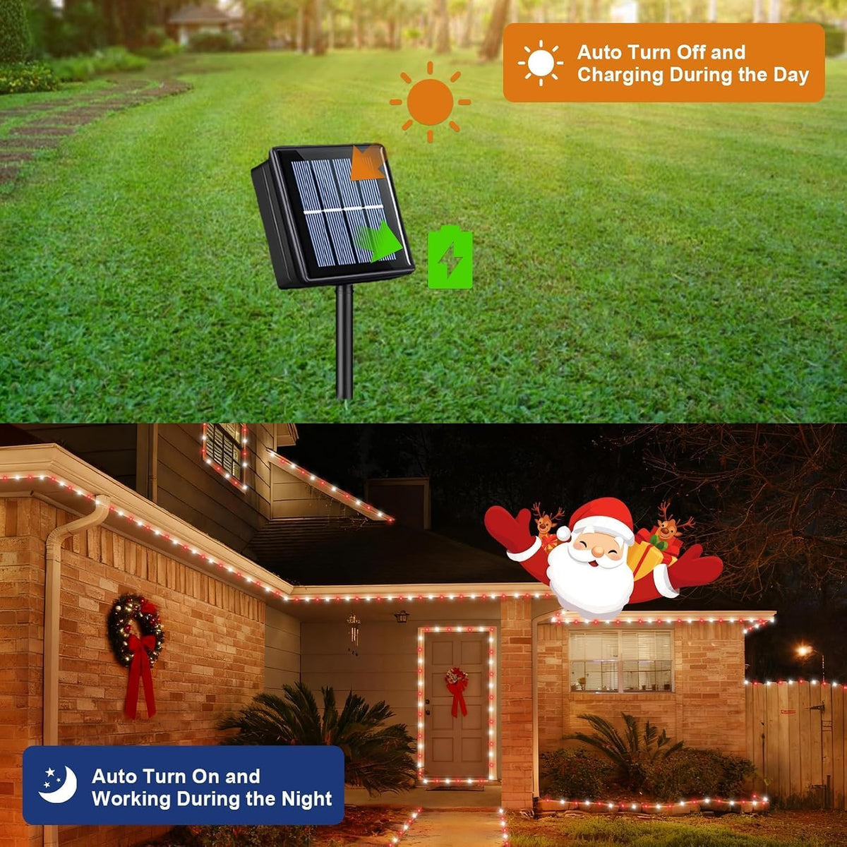 QITONG 200 luces LED solares de cuerda roja y blanca