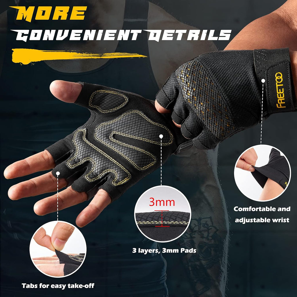 FREETOO Guantes de entrenamiento sin dedos para hombres, guantes ac...