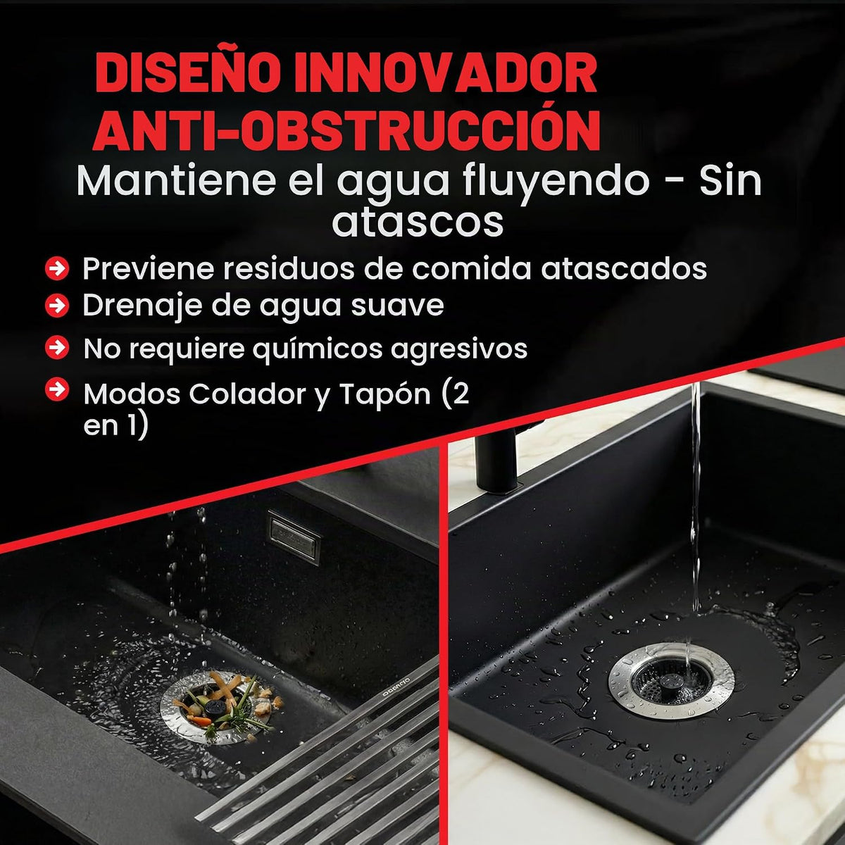 SinkShroom Colador de drenaje para fregadero de cocina, tapón de fr...