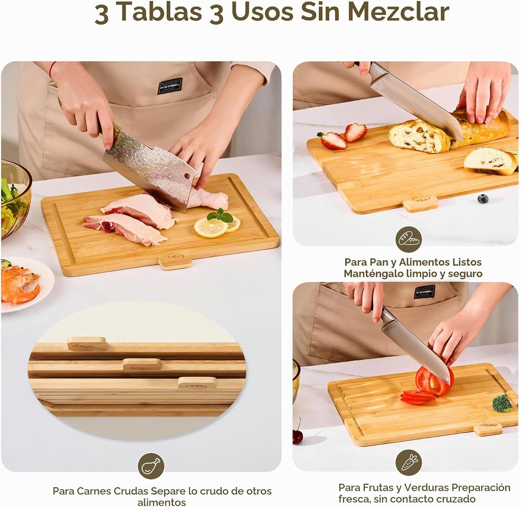 Coktaseleg Juego de 3 tablas de cortar de bambú para cocina, grande...