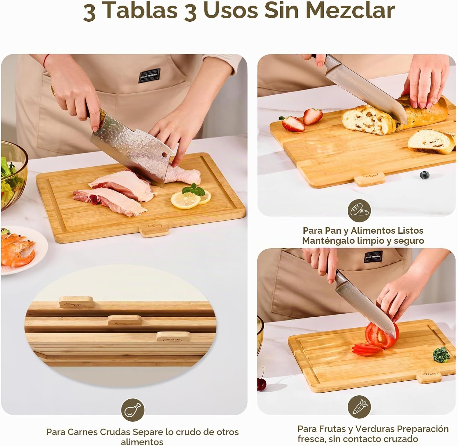 Coktaseleg Juego de 3 tablas de cortar de bambú para cocina, grande...