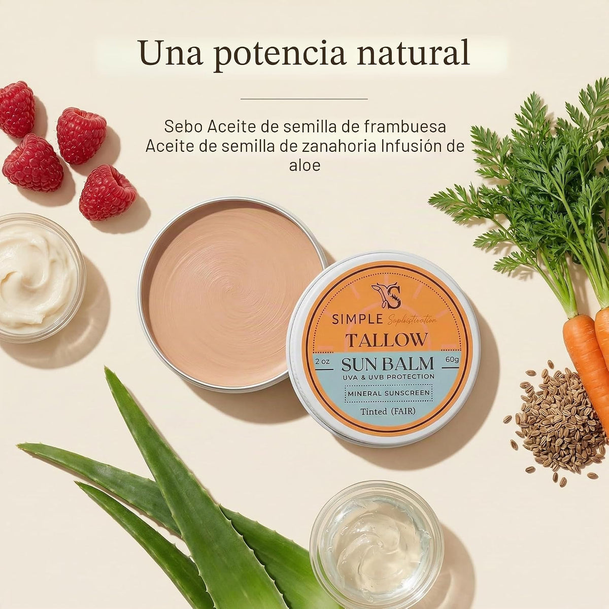 Tallow Sun Balm, con sebo de res alimentado con pasto, aceite de ri...