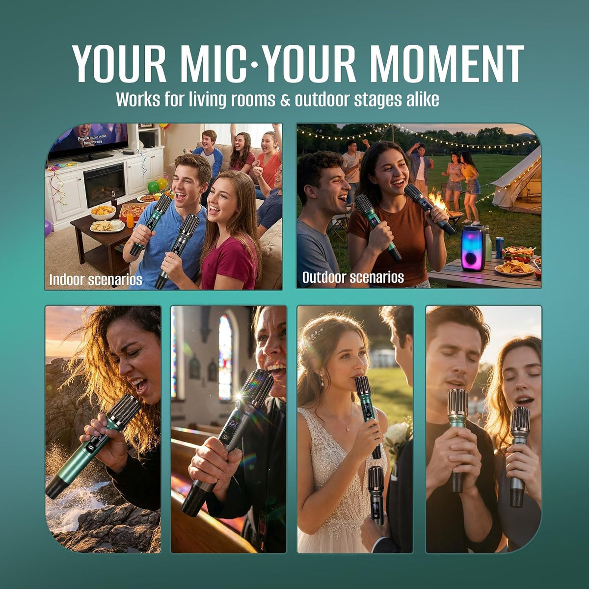 WONATU Juego de micrófono de karaoke inalámbrico dual, alcance de h...