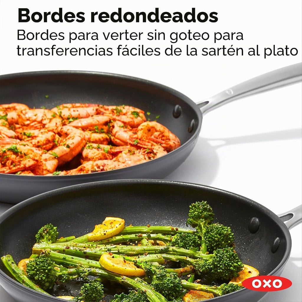 OXO Juego de 3 sartenes mejoradas de 8, 10 y 12 pulgadas, cerámica...