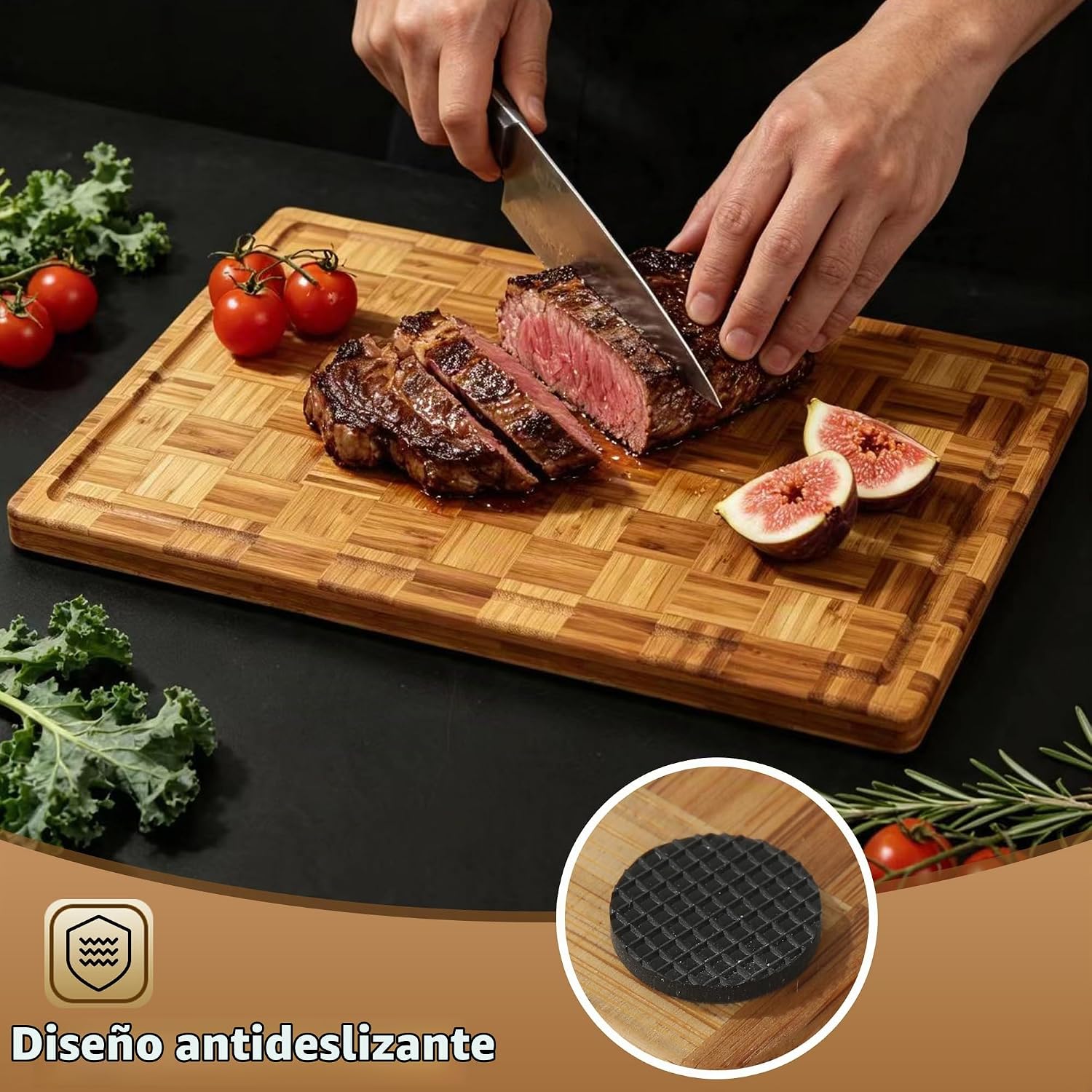 Juego de 3 tablas de cortar de bambú para cocina, madera | Grano fi...