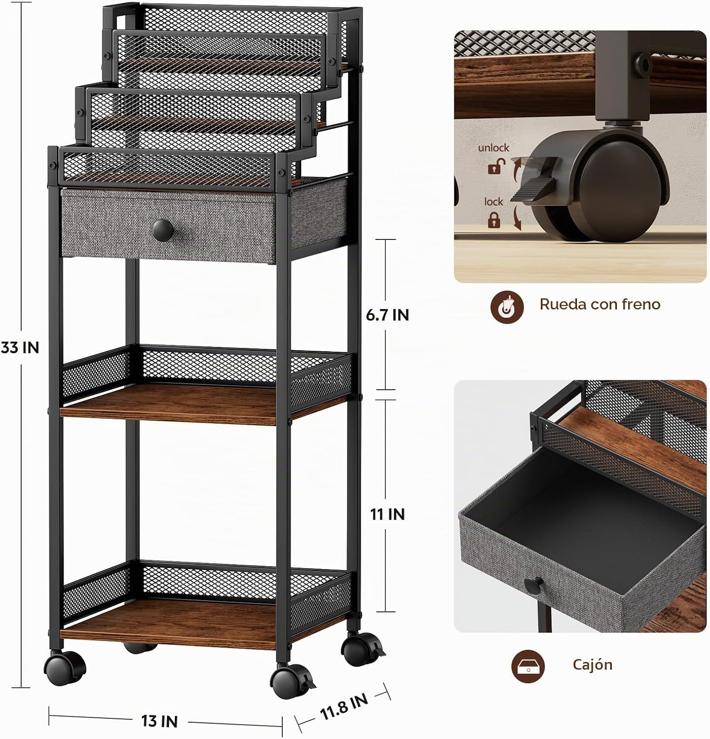 Carrito organizador de maquillaje Plaviya con cajón para tocador y...