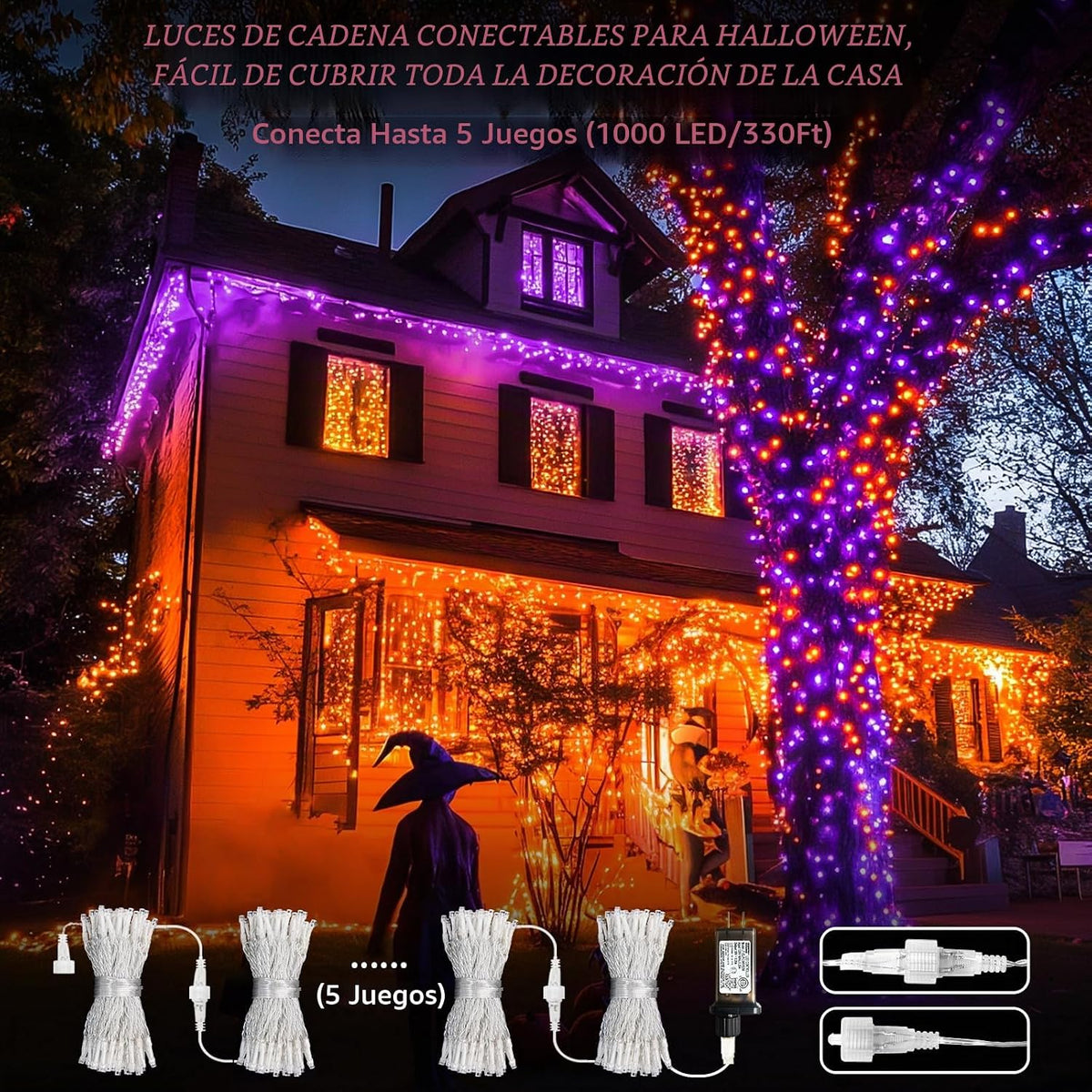 JMEXSUSS Tira de luces de decoración de Halloween, 200 luces LED de...