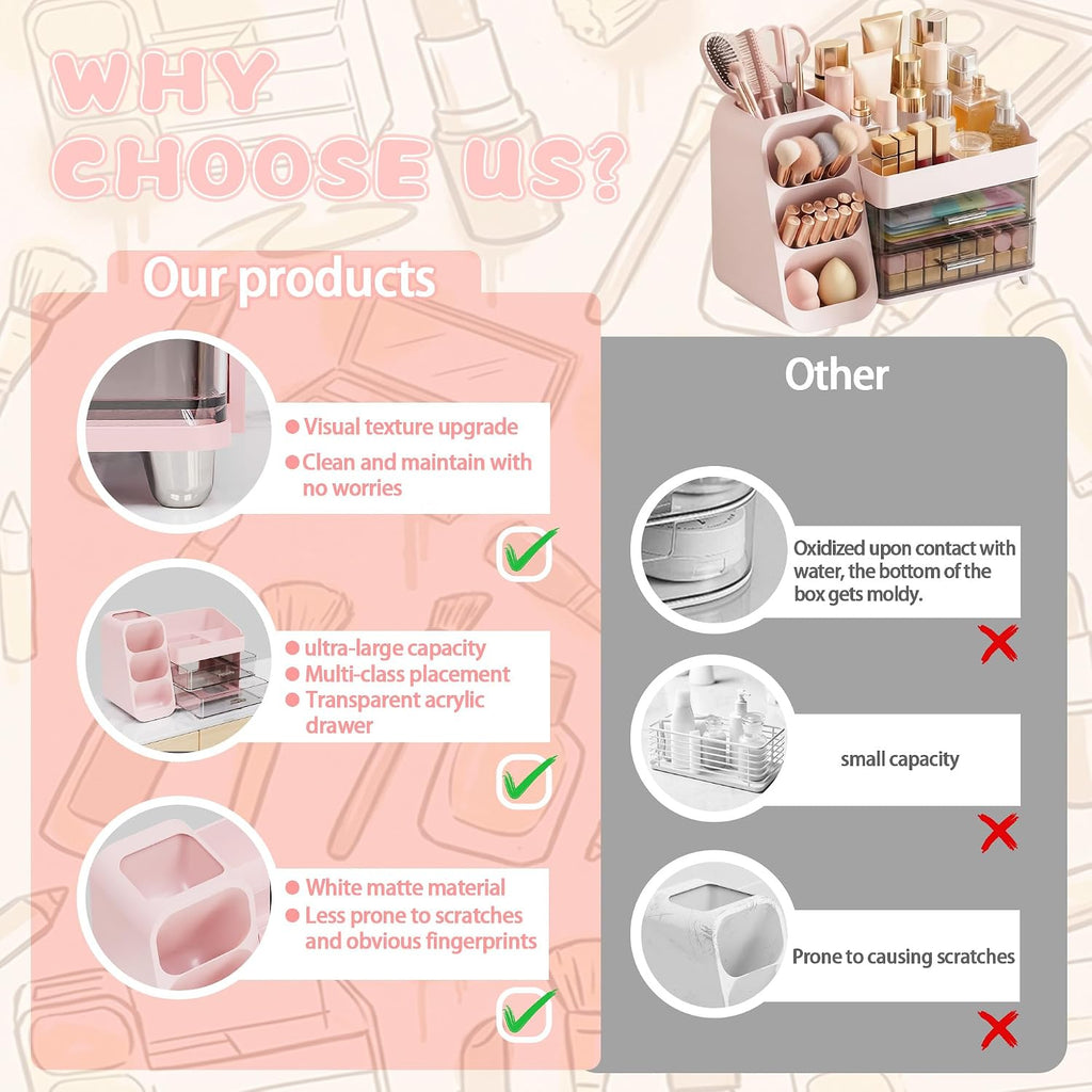 Organizador de maquillaje de gran capacidad con soporte para brocha...