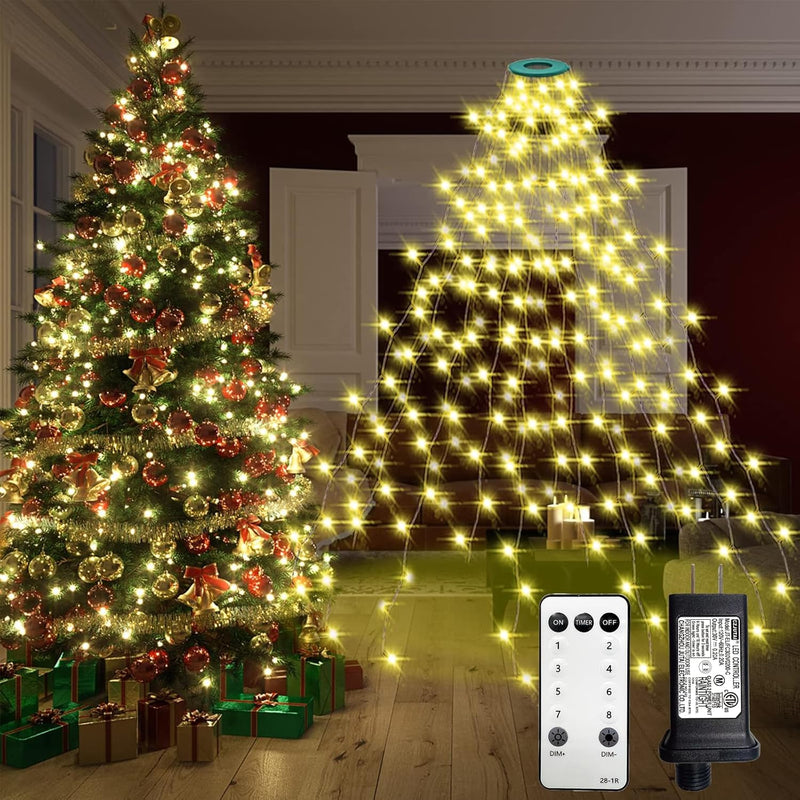 VIL Luces para árbol de Navidad con anillo, 9.9 pies, 16 líneas, 54...