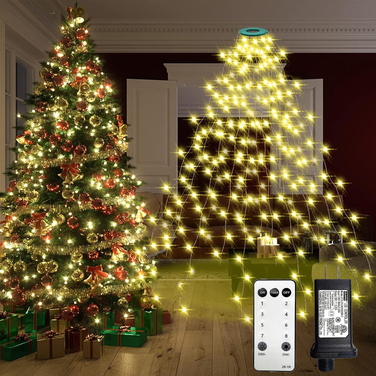 VIL Luces para árbol de Navidad con anillo, 8.2 pies, 16 líneas, 44...