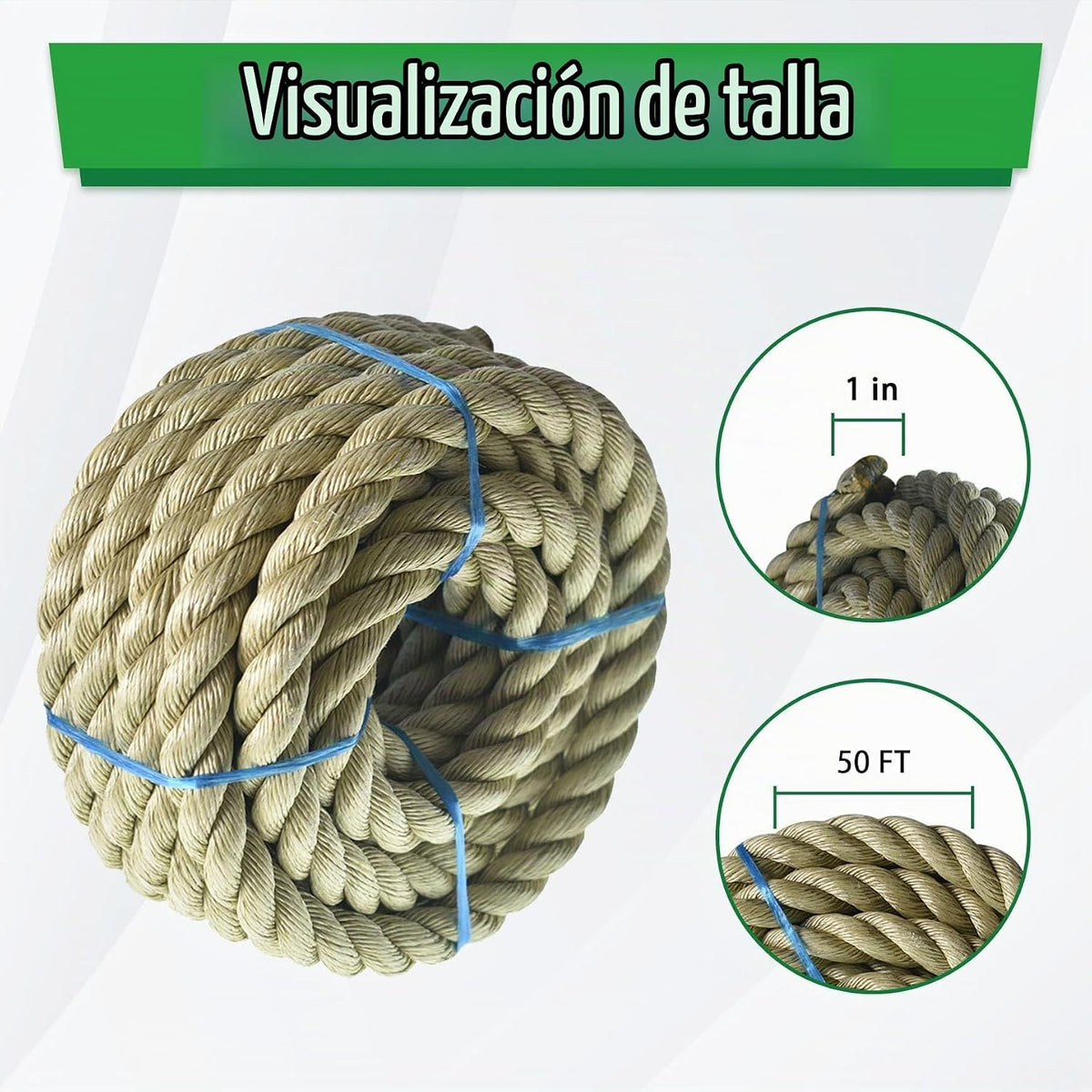 YSMN Cuerda de manila artificial de 1 pulgada, 50 pies, trenzada, d...