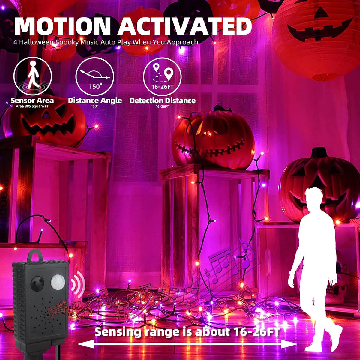 MZD8391 - Luces de decoración de Halloween con sensor de movimiento...