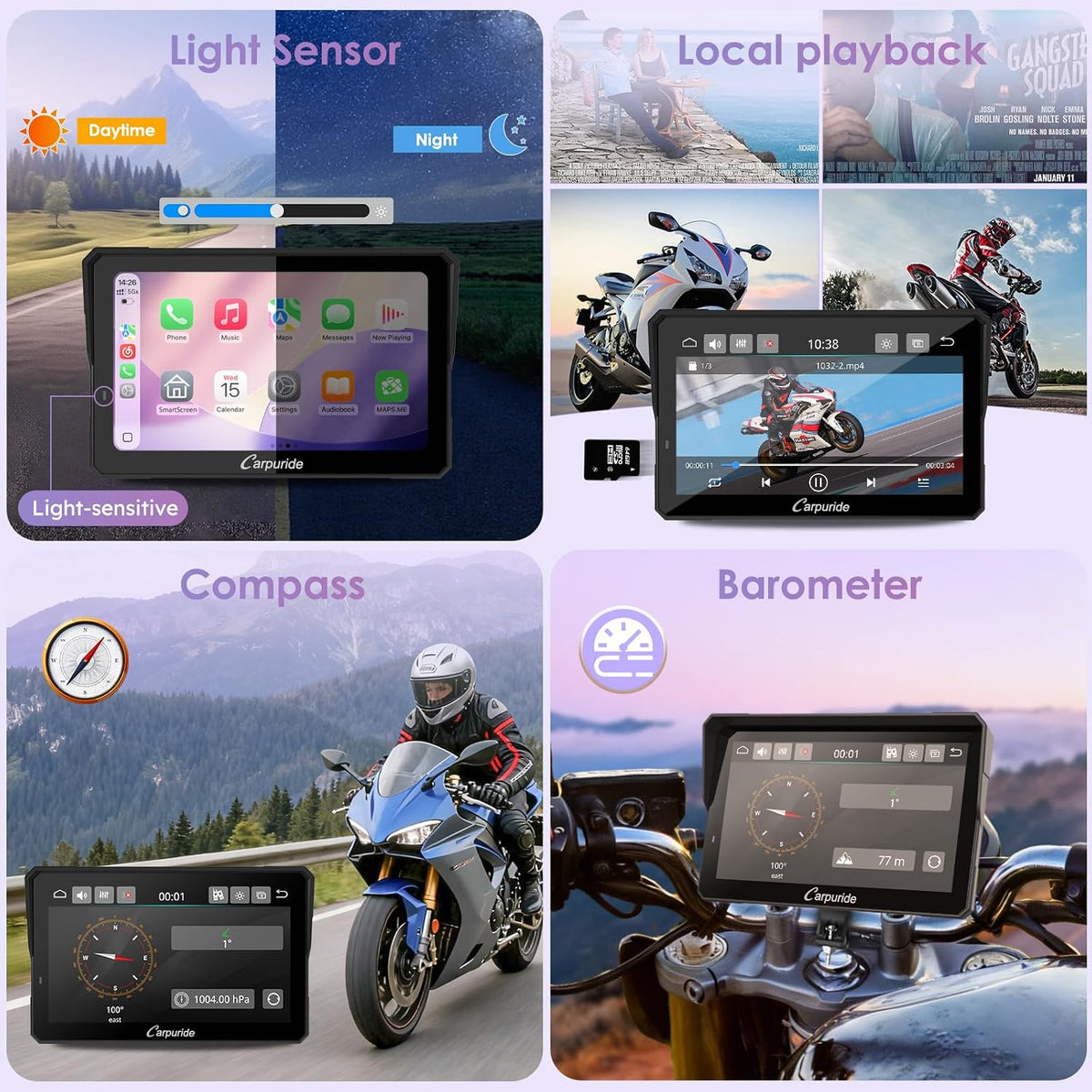 Carpuride W702RS PRO 7" motocicleta inalámbrica CarPlay Android Aut...