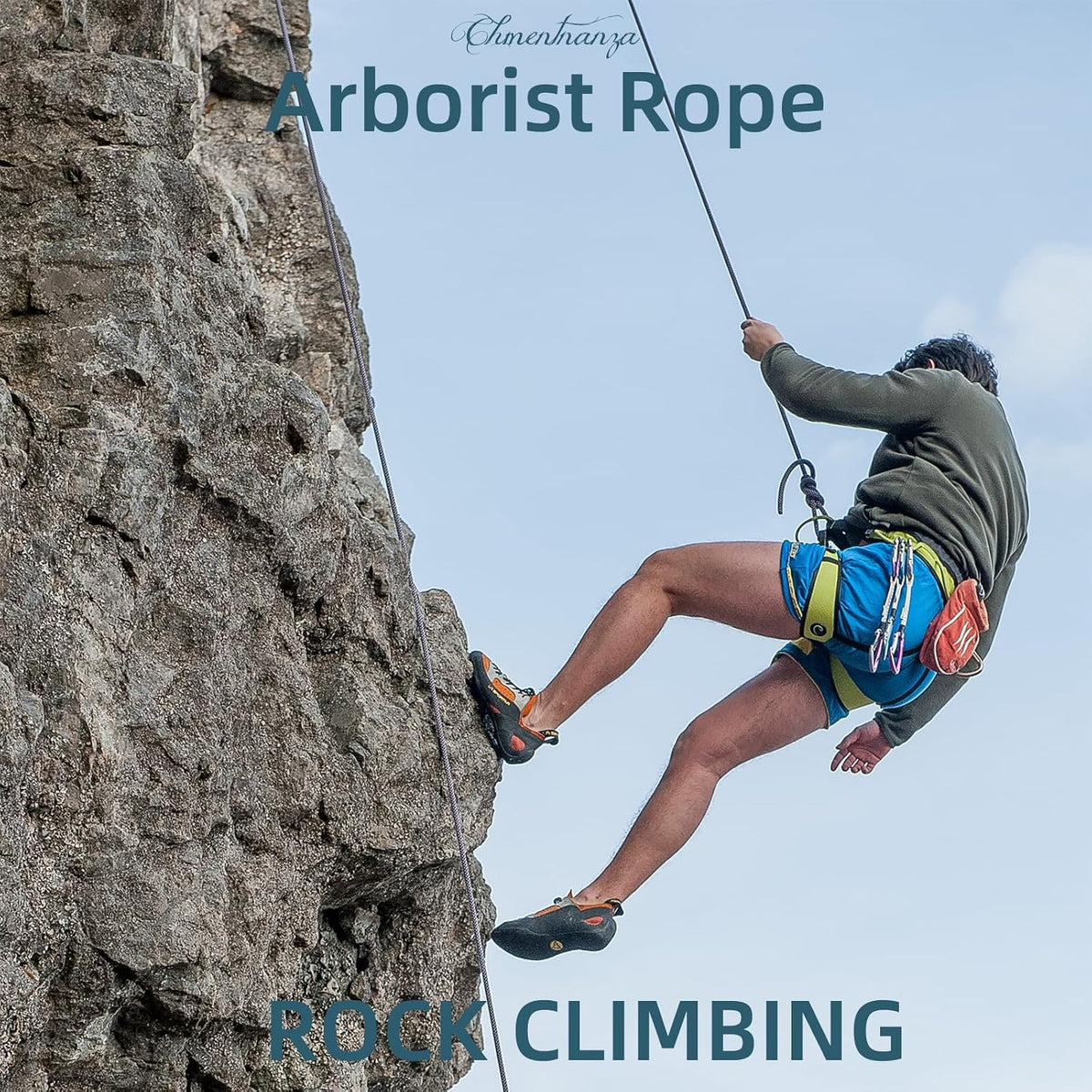 Cuerda de escalada de poliéster para arboristas roja - 1\/2 pulgada...