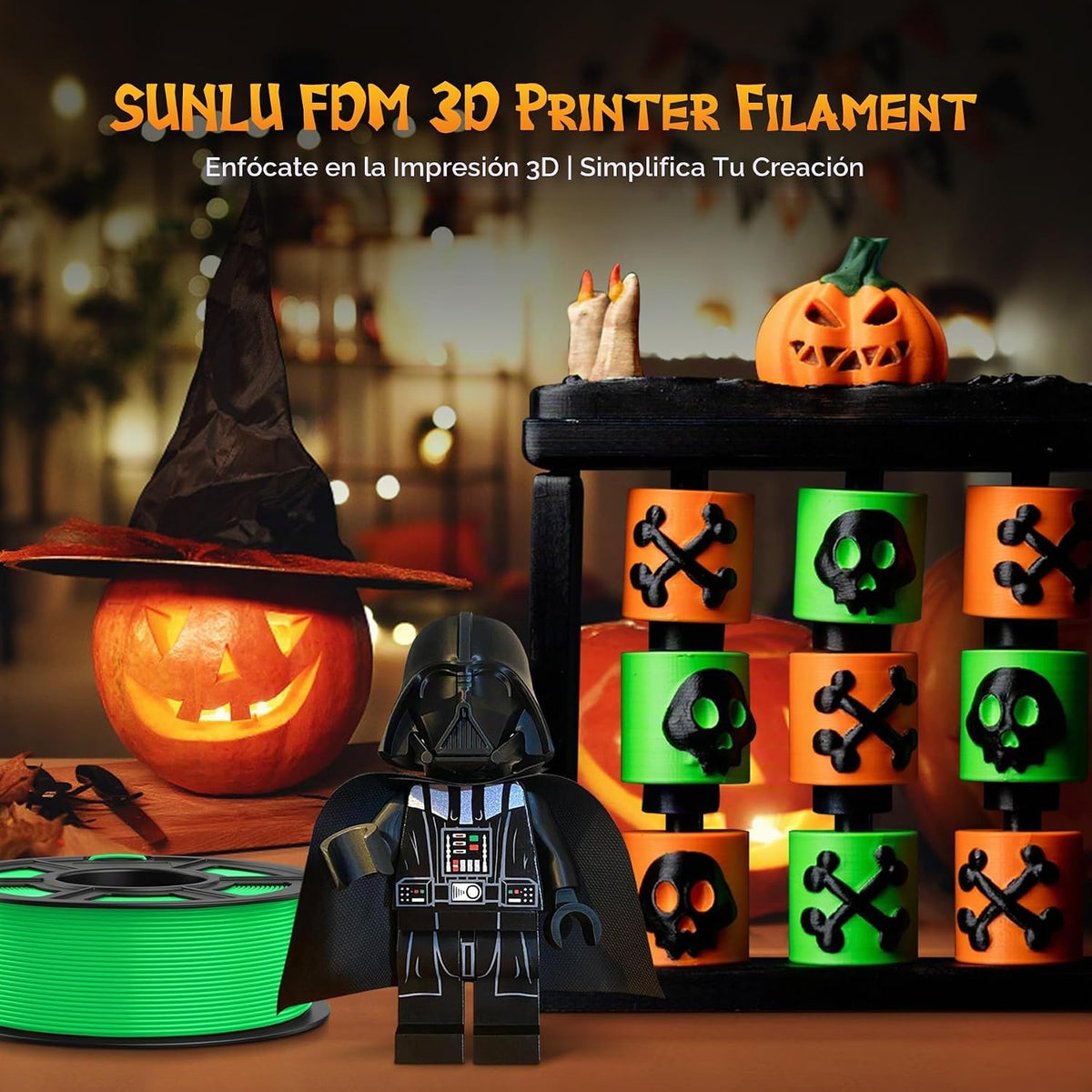 SUNLU Filamento de impresora 3D PLA fluorescente, 0.07 in, verde |...