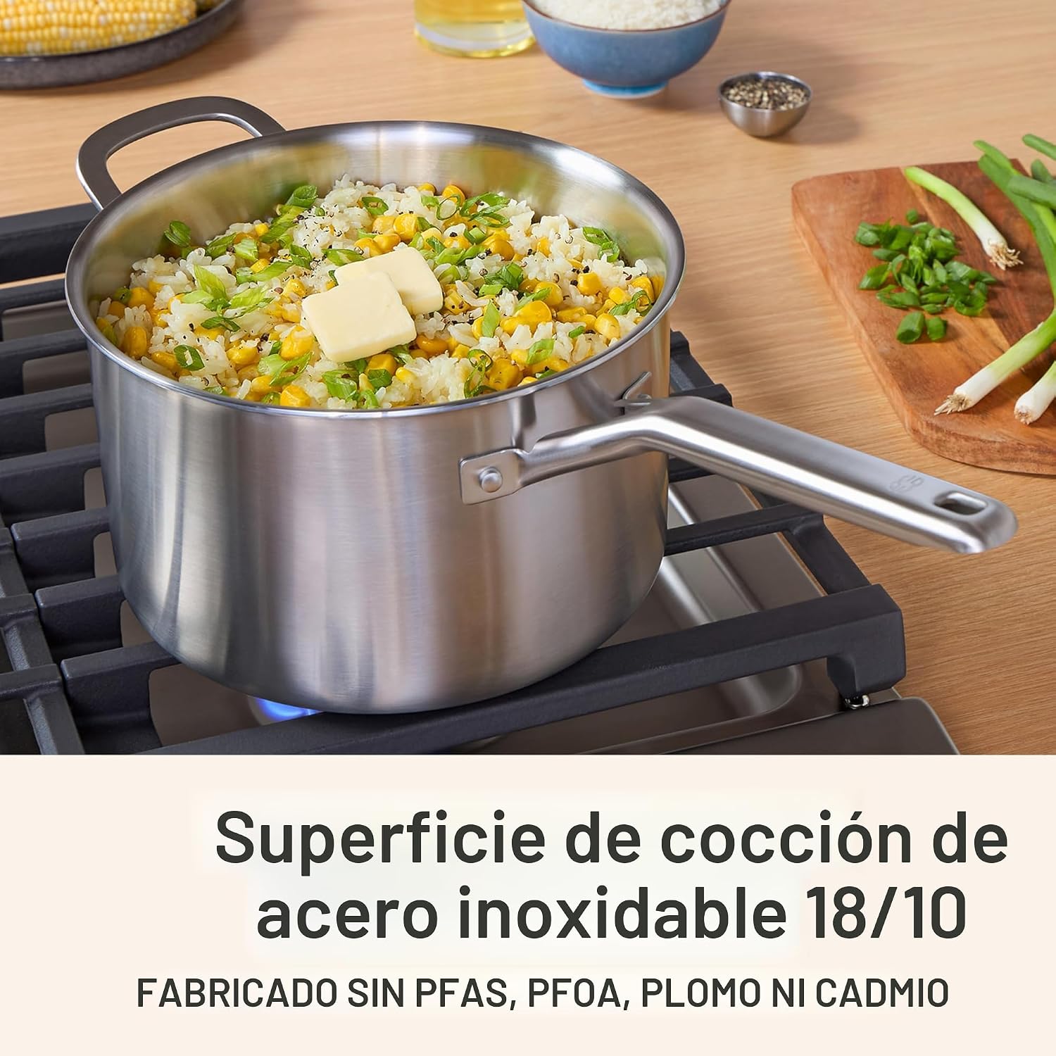Calphalon Juego de utensilios de cocina de acero inoxidable cepilla...