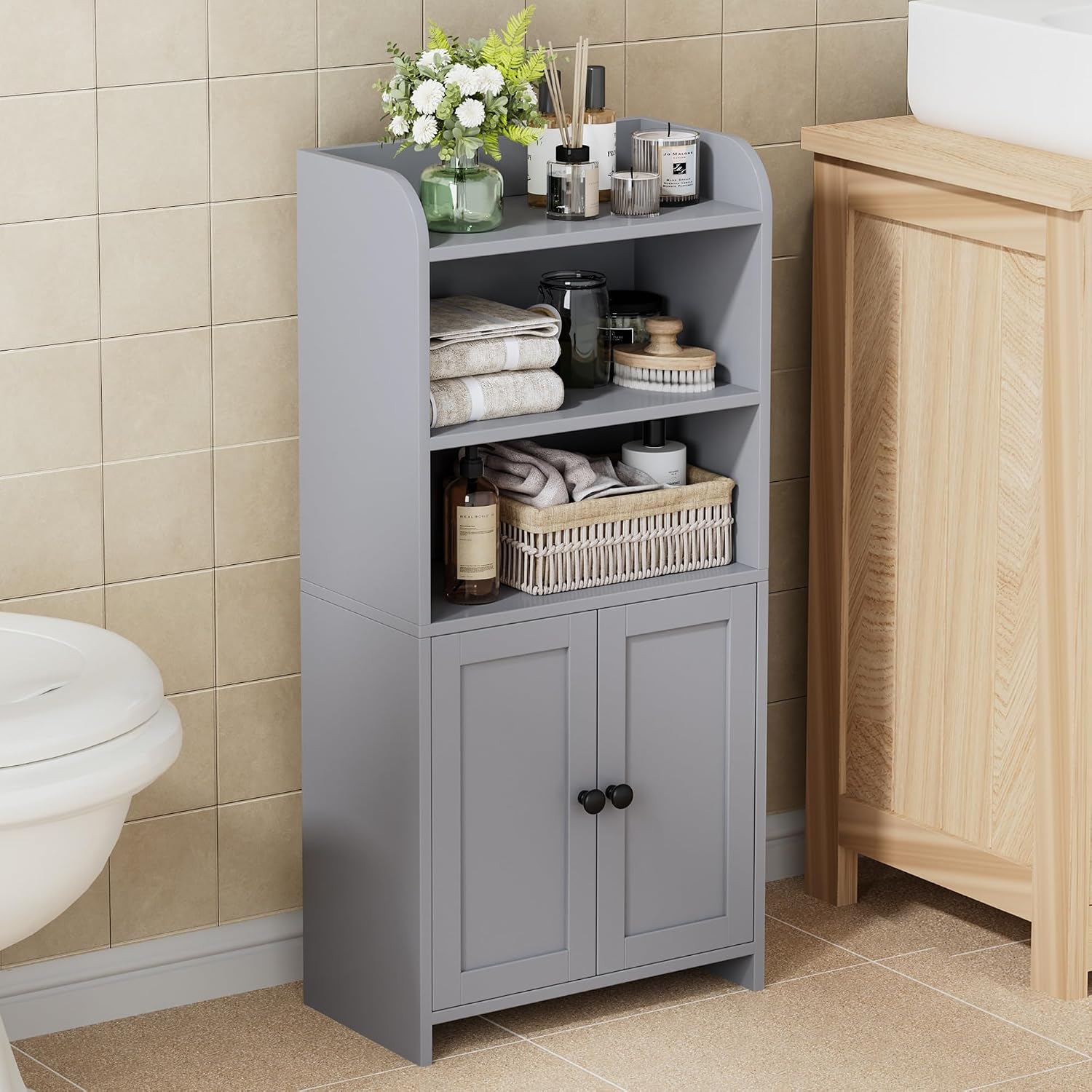 Homhedy Armario de almacenamiento de baño pequeño, almacenamiento i...