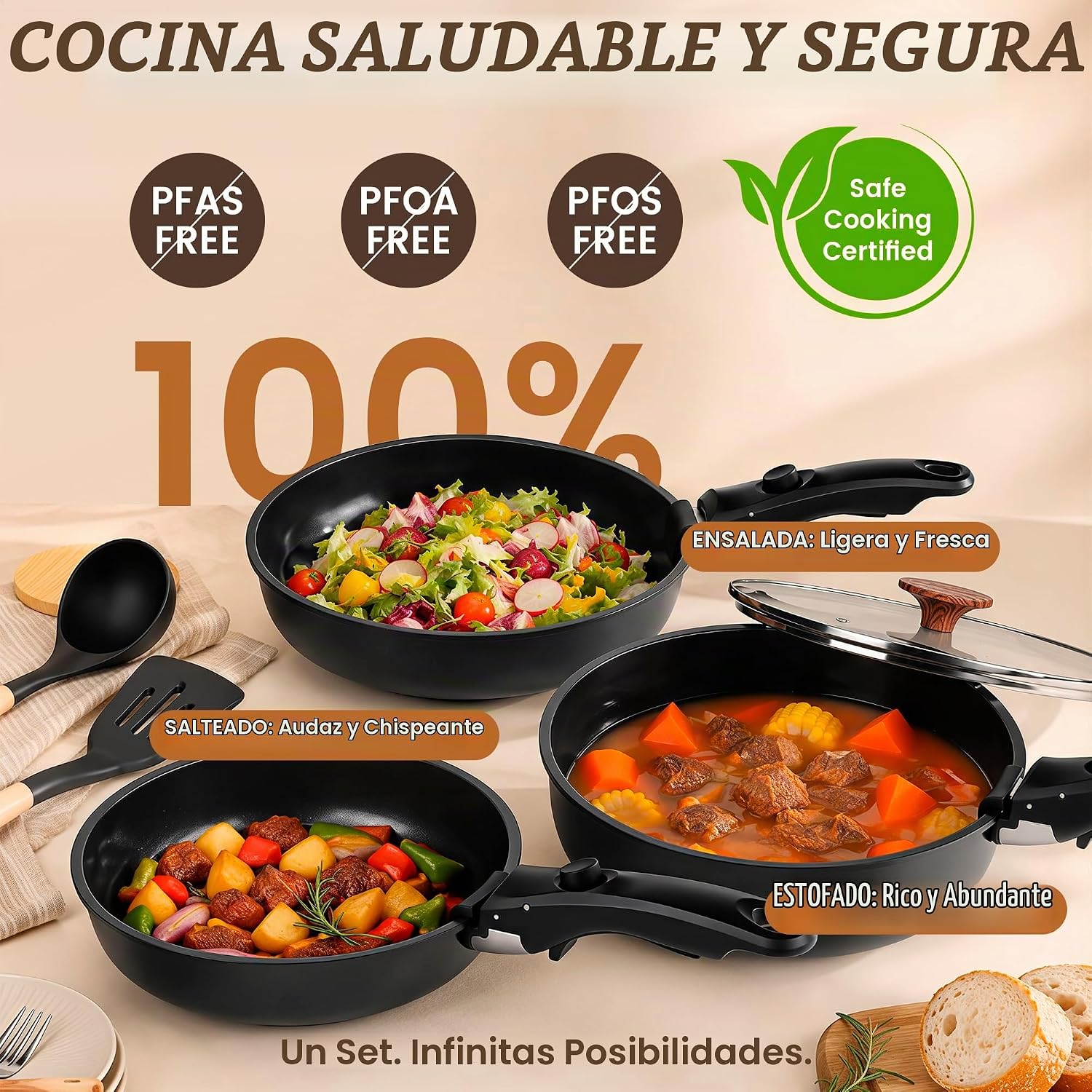 Juego de utensilios de cocina antiadherentes de cerámica de 20 piez...
