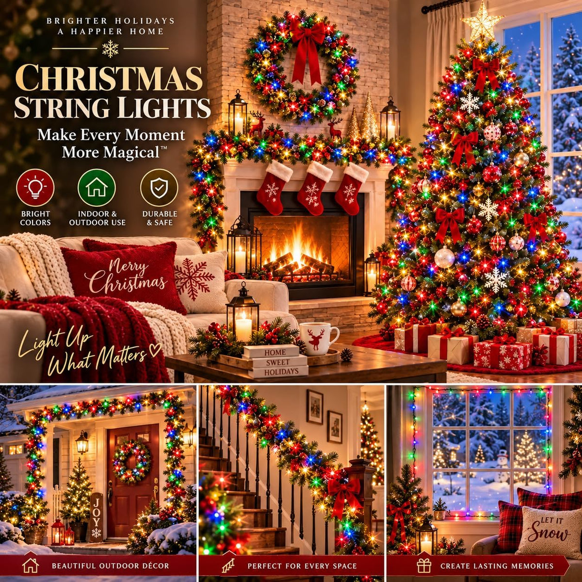 Guirnalda de luces navideñas conectables de 88 pies y 240 LED para...