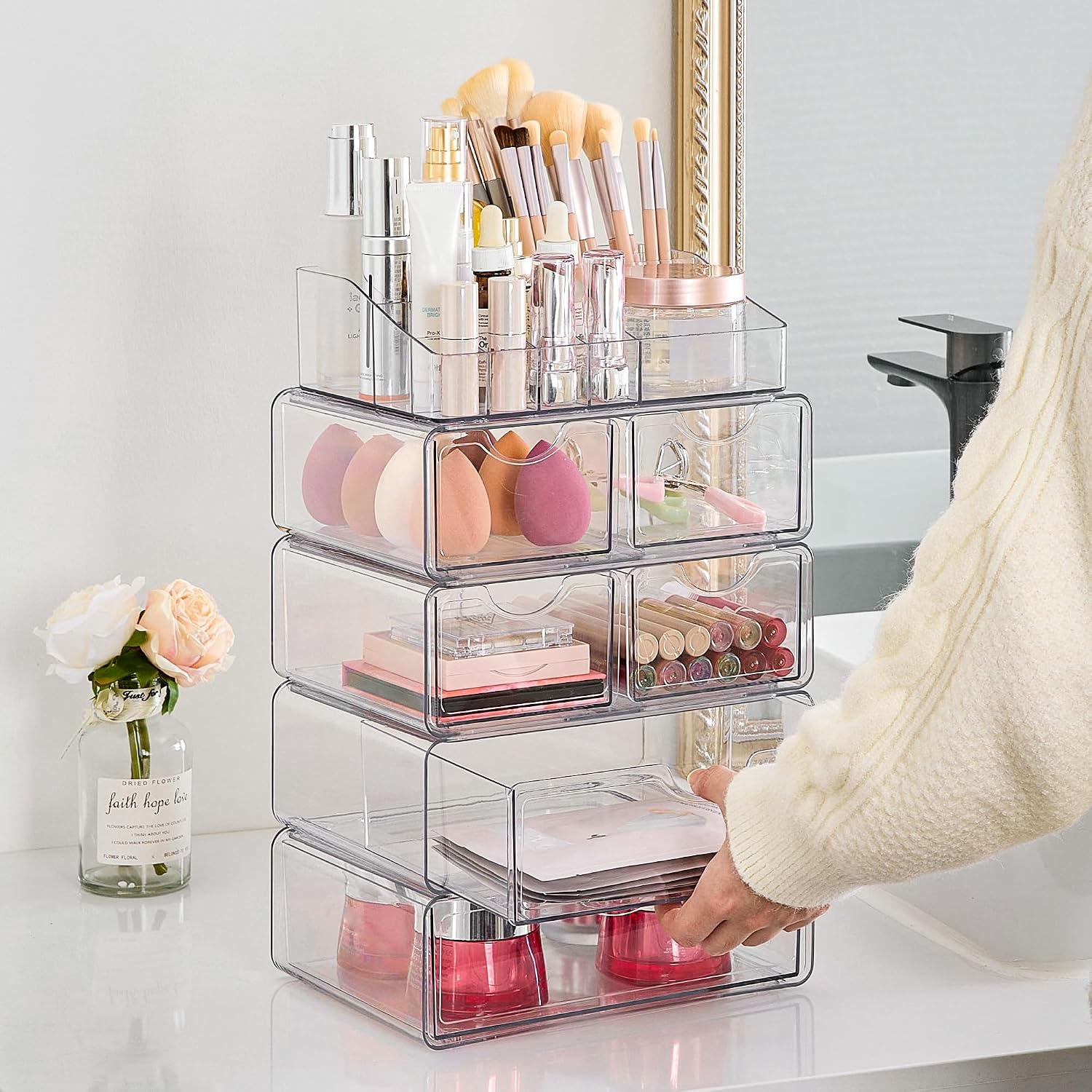 Vtopmart Organizador de maquillaje transparente de 5 niveles con 6...