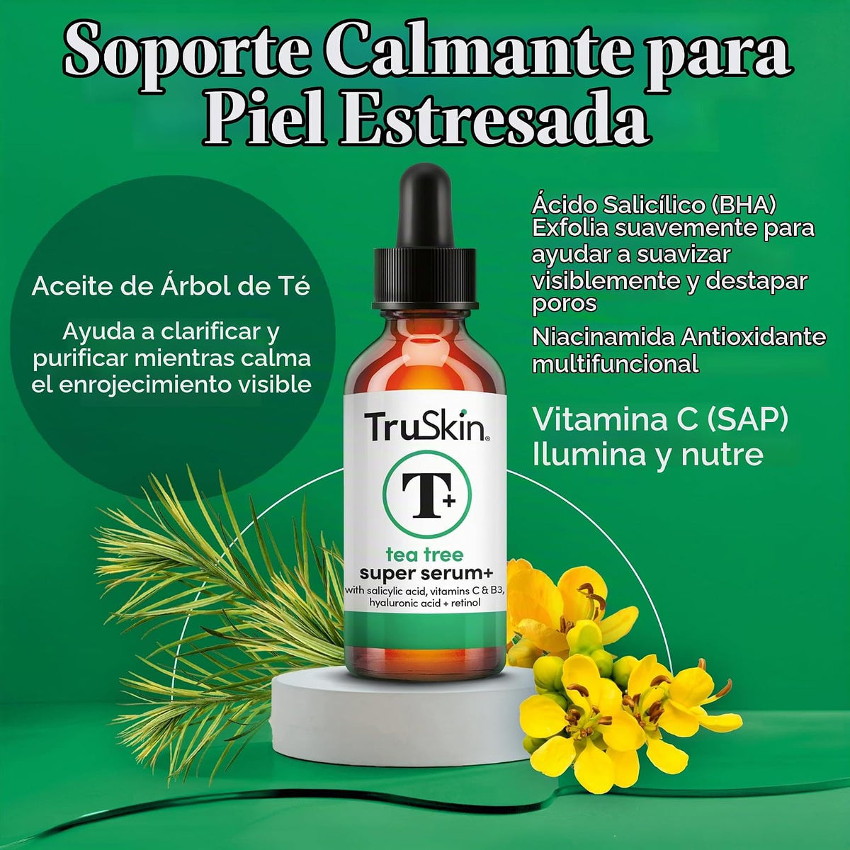 TruSkin Tea Tree Suero para el acné con ácido salicílico y retinol,...