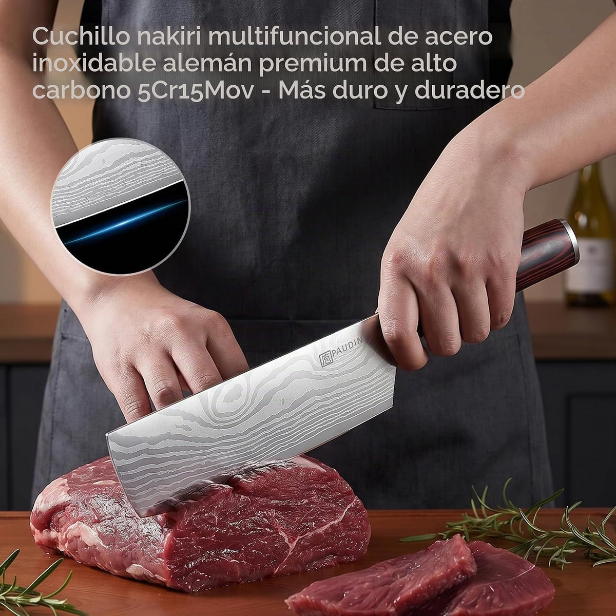 PAUDIN Cuchillo Nakiri - Cuchillo de carnicero de 17,78 cm afilado...