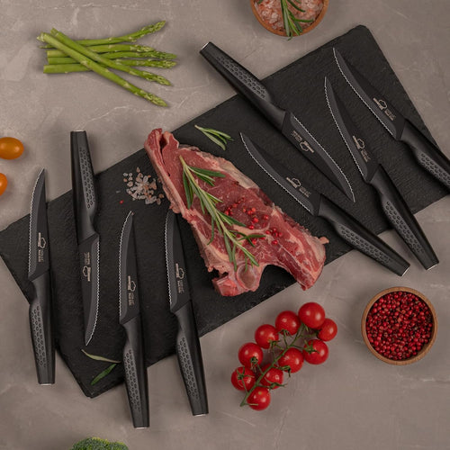 Amorston Cuchillos para carne, juego de 8 cuchillos de carne de ace...
