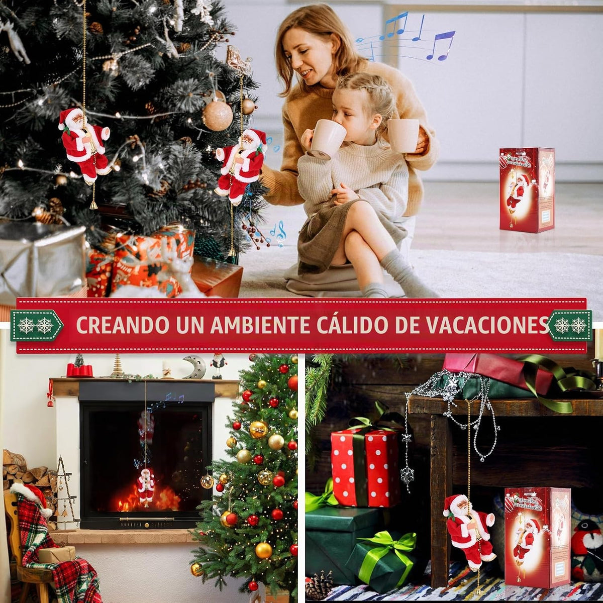 Gfilay Juguete animado de Papá Noel trepador con música y movimient...