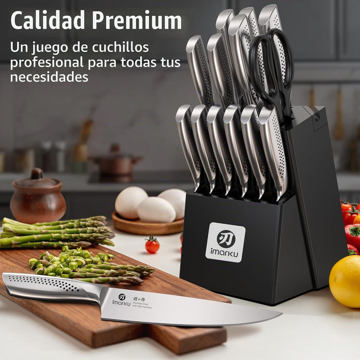 imarku® Juego de cuchillos de cocina, 15 piezas, juego de cuchillos...