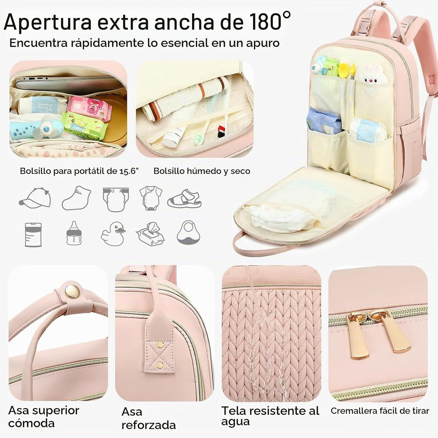 Mochila para pañales, grande, multifuncional, para niños, niñas y b...